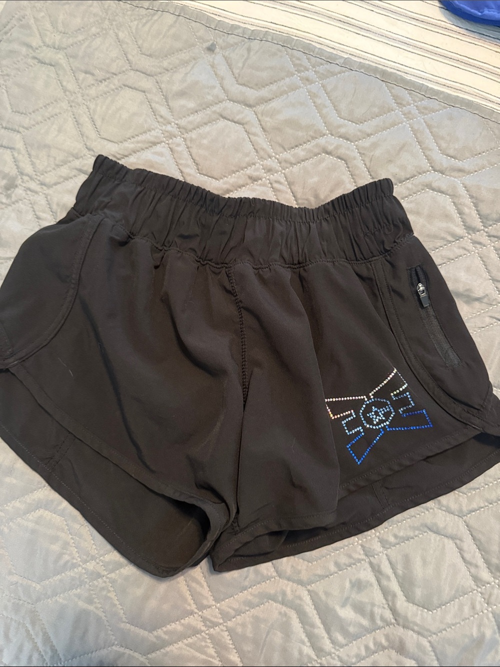 Varsity Black Athletic Shorts with Rhinestone ECE LOGO